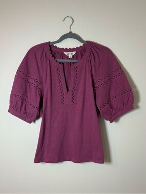BODEN Maisy Rikrak Trim Puff Sleeve Top Violet Quartz SZ 12 Boho Chic Lagenlook
